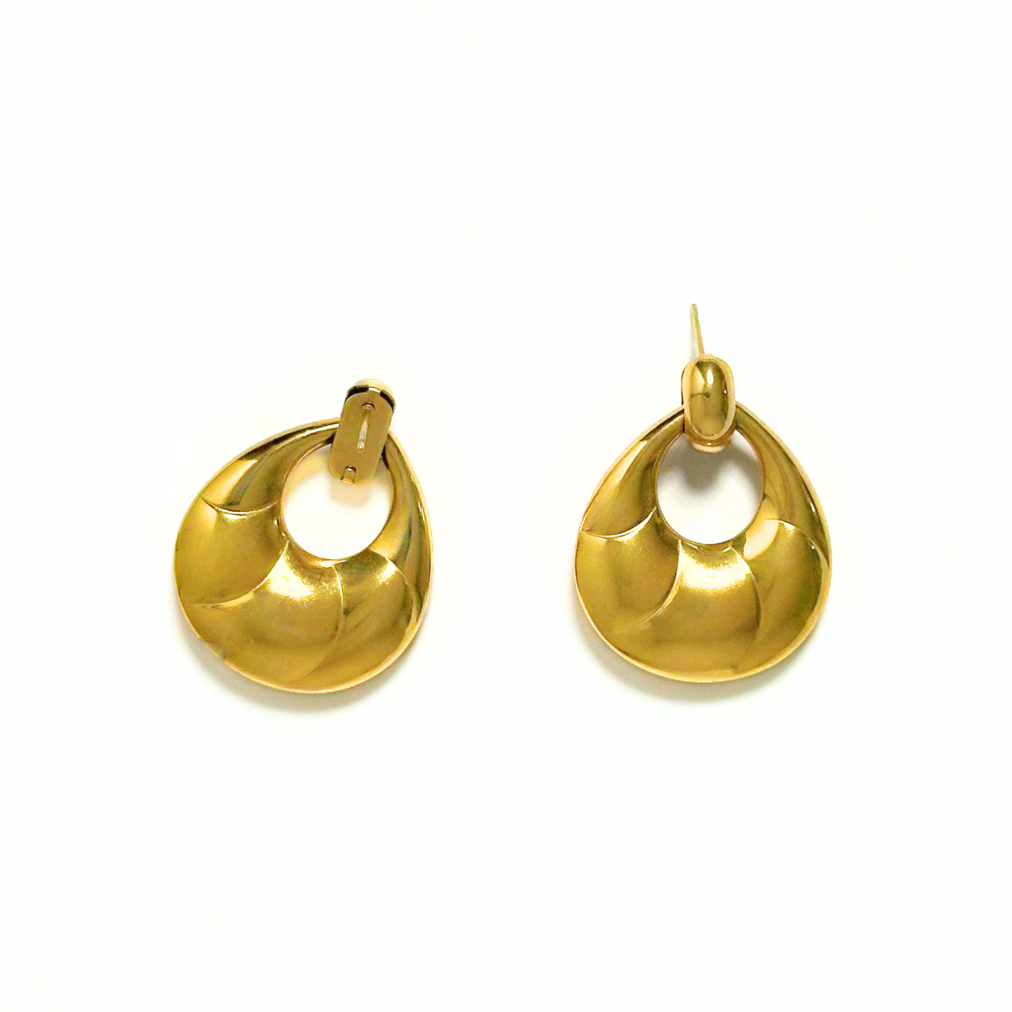 Pair of Alvéra Gold Teardrop Stud Earrings – elegant gold-plated drop earrings, classy and trendy jewelry for women
