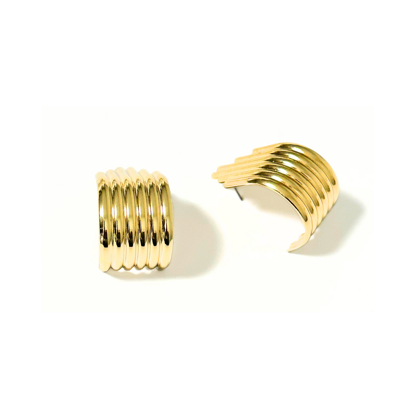 Alvéra Gold Ridge Stud Earrings – elegant gold-plated statement studs, classy minimalist jewelry for women