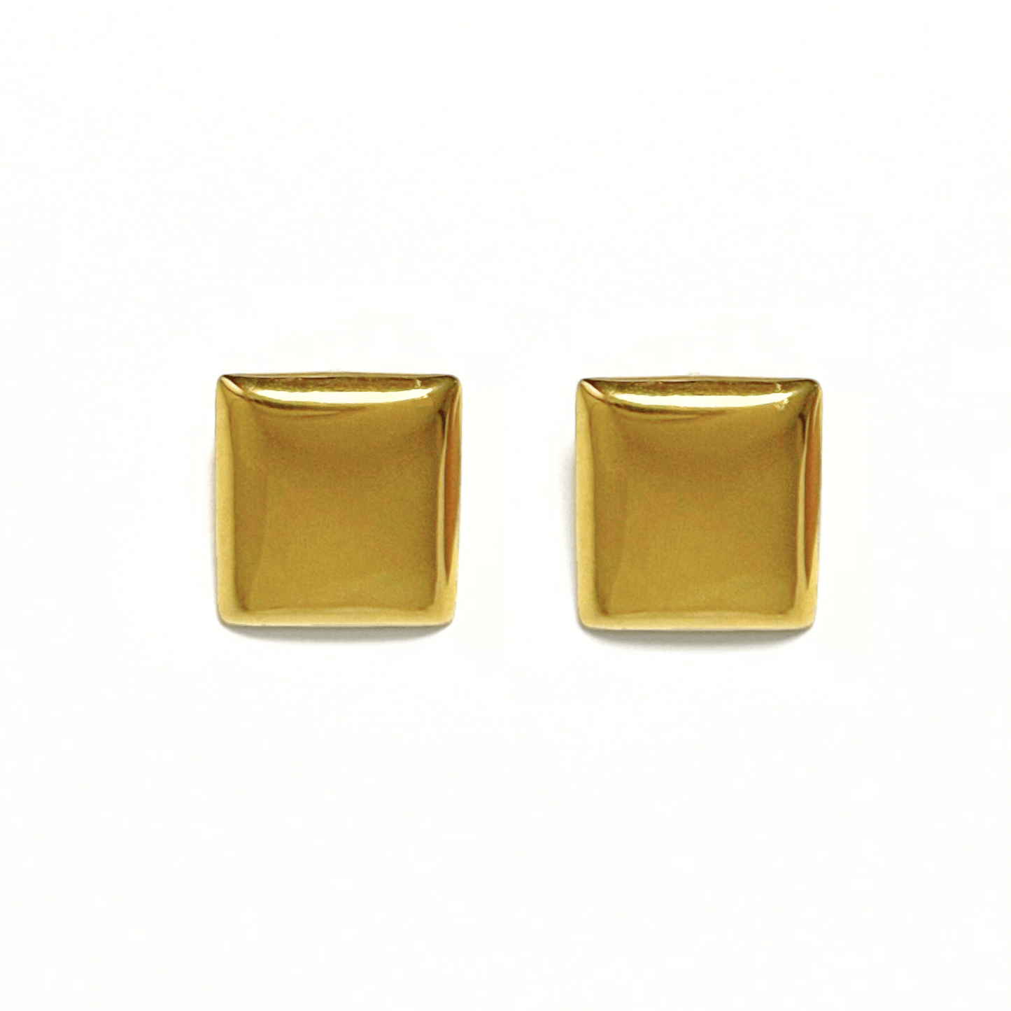 Alvéra Gold Square Stud Earrings – minimalist gold-plated statement studs for women, elegant clean-girl jewelry on white background