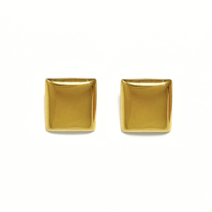 Alvéra Gold Square Stud Earrings – minimalist gold-plated statement studs for women, elegant clean-girl jewelry on white background