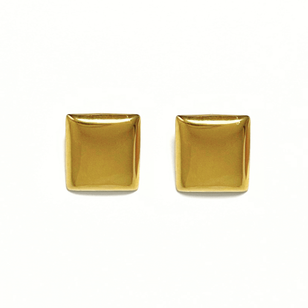 Alvéra Gold Square Stud Earrings – minimalist gold-plated statement studs for women, elegant clean-girl jewelry on white background