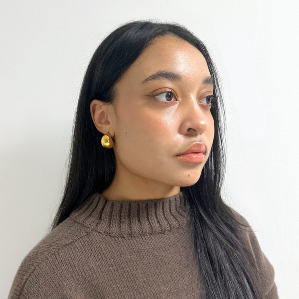 Pair of Alvéra Gold C-Shape Stud Earrings – elegant gold-plated studs, classy and trendy earrings for women