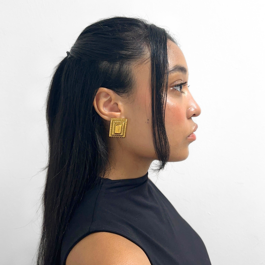 Gold Vintage Rectangle Studs