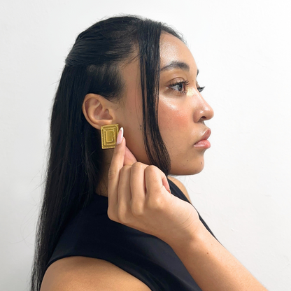 Gold Vintage Rectangle Studs