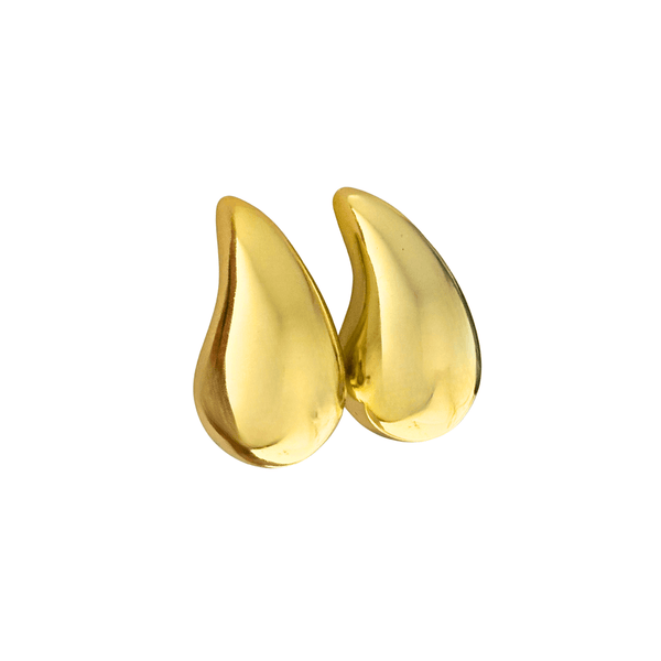 Alvéra Gold Bold Waterdrop Stud Earrings – elegant gold-plated statement studs for women, minimalist clean-girl jewelry on white background